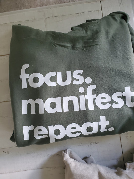 Military green hoodie focus manifest repeat