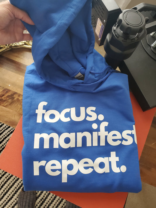 Royal blue hoodie focus manifest repeat